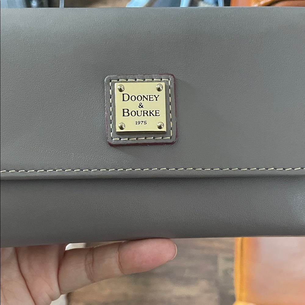 Dooney & Bourke Gray Leather Continental Wallet with Gold Plaque